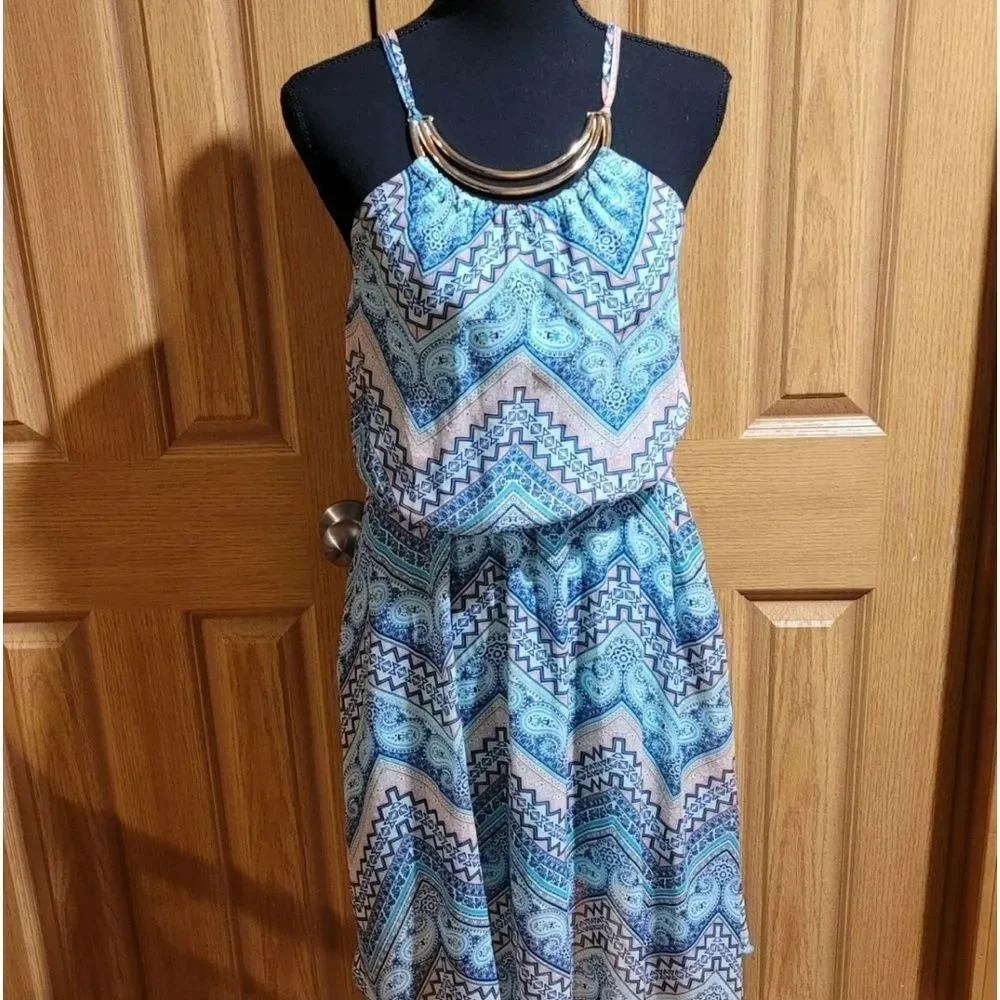 Teal aztec print sundress M